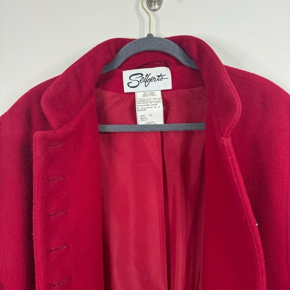 Vintage Sieberts Red/Black Trim Long Wool Flared Swing Coat Woman's Size 16 - Picture 5 of 15